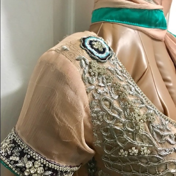 Peach georgette dress with silver and black work - Picture 3 of 3